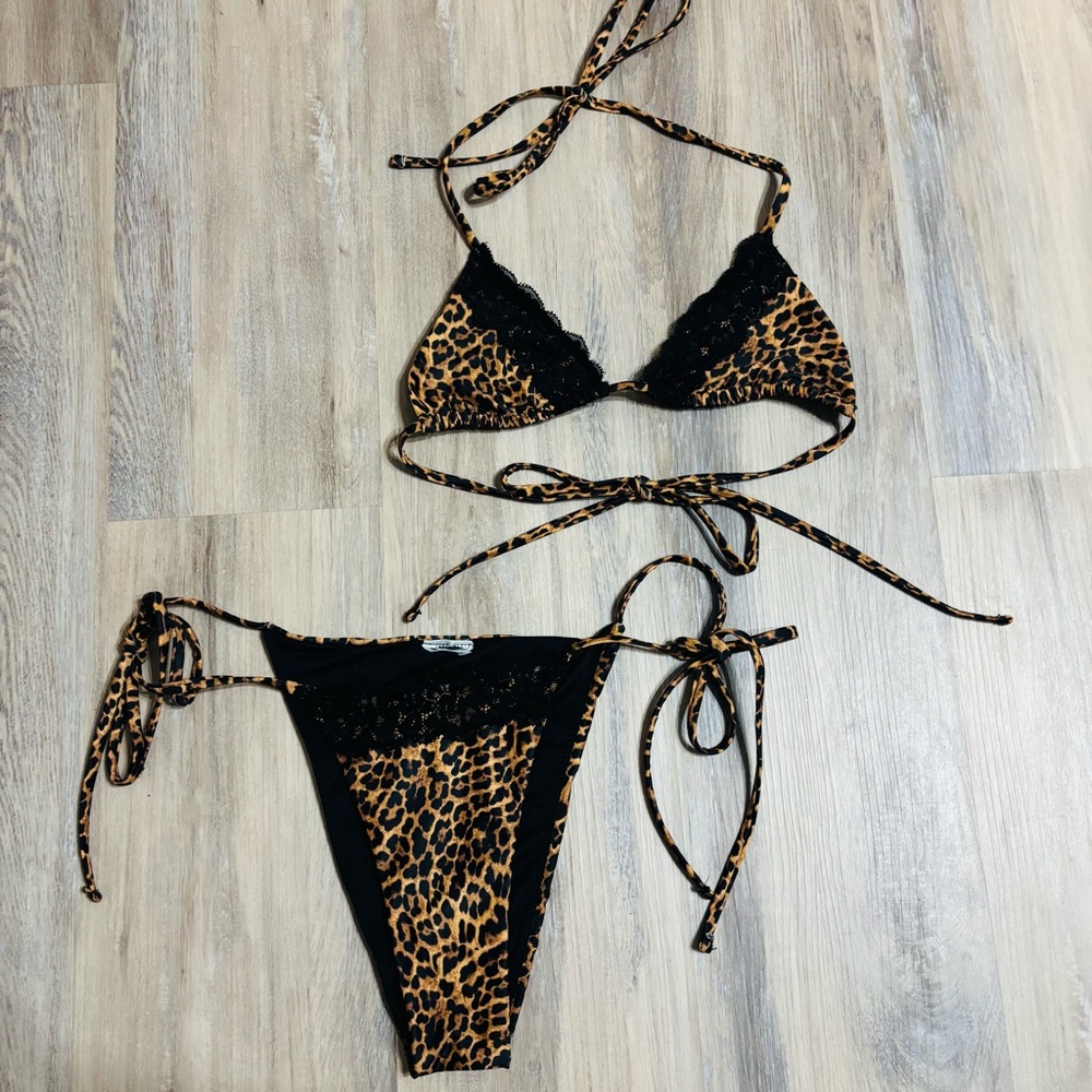 Edikted Leopard Print Lace String Triangle Bikini… - image 3